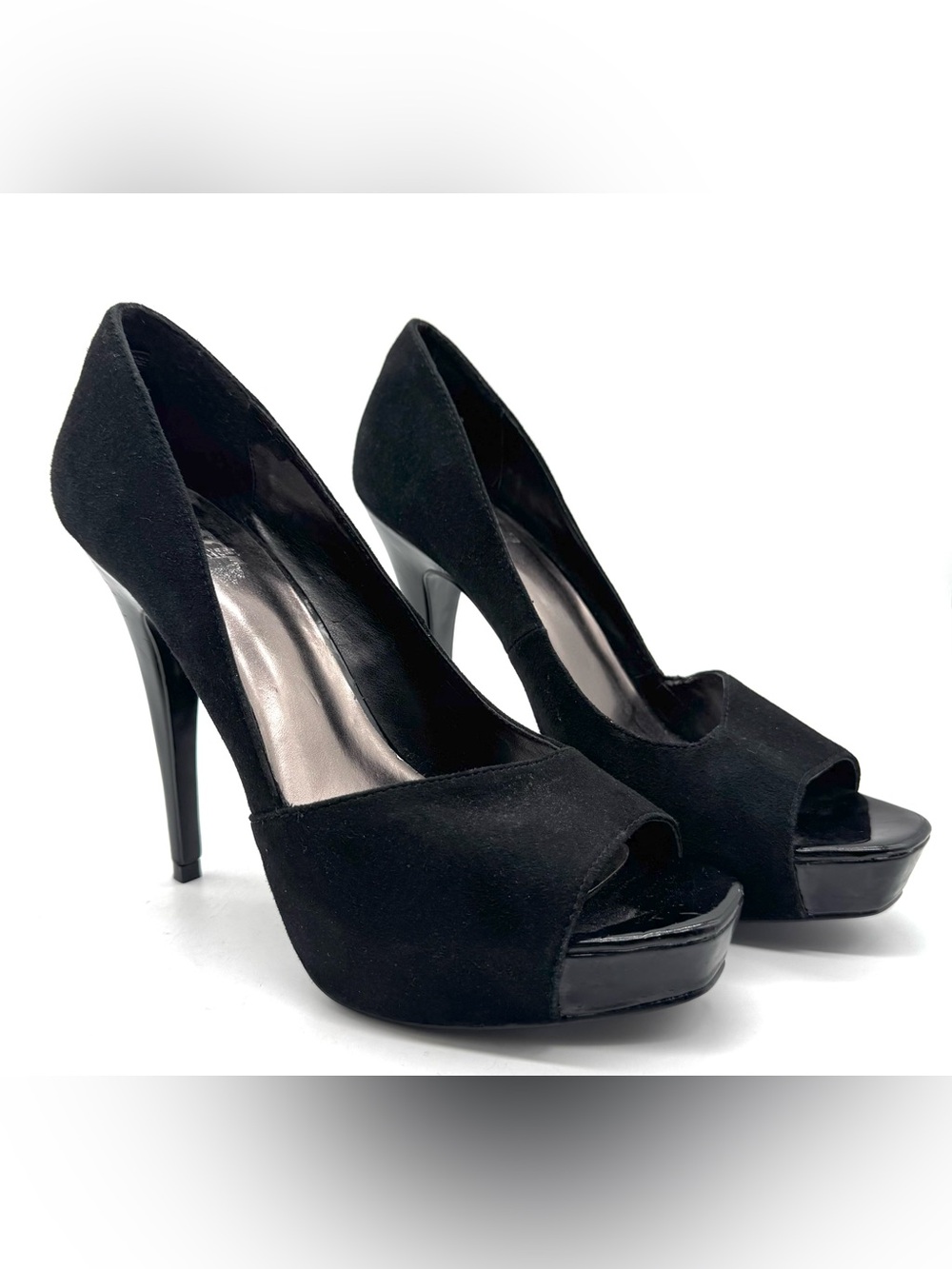 Bakers Eliot Black Suede Peep Toe Platform Stiletto Heels Pumps 8.5